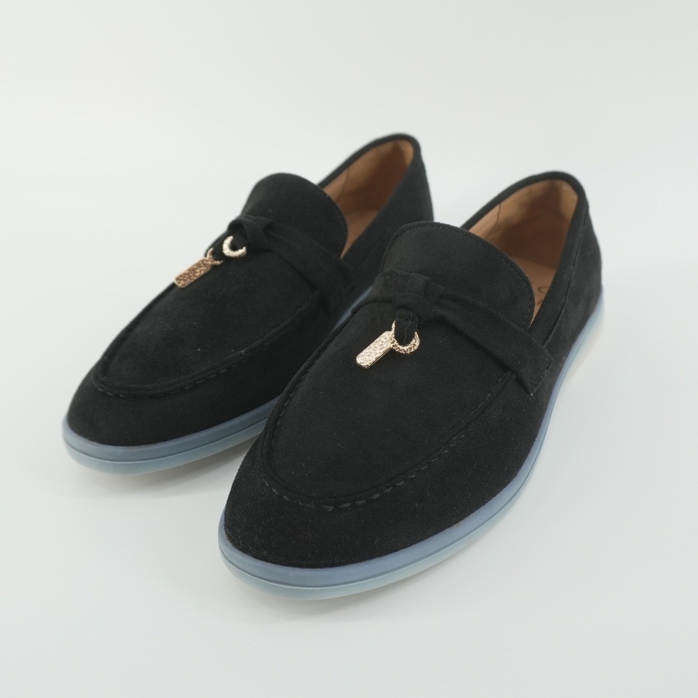 Yoki Carol-07 Loafers Women Size 10 Black Faux Suede Gold Charm Icy Sole